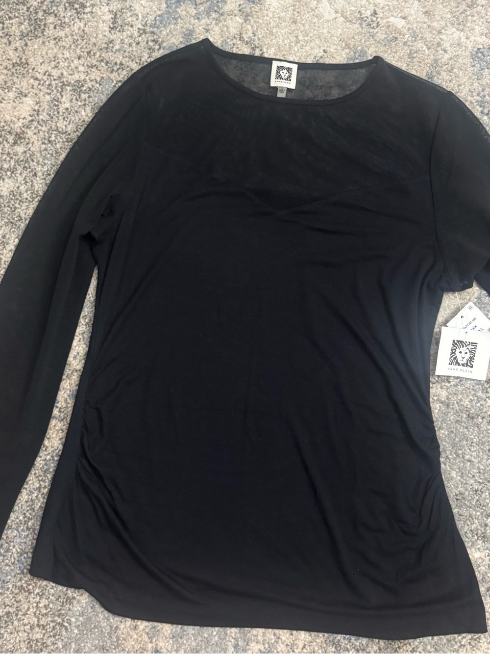 Anne Klein Black Long Sleeve Scoop Neck Tee